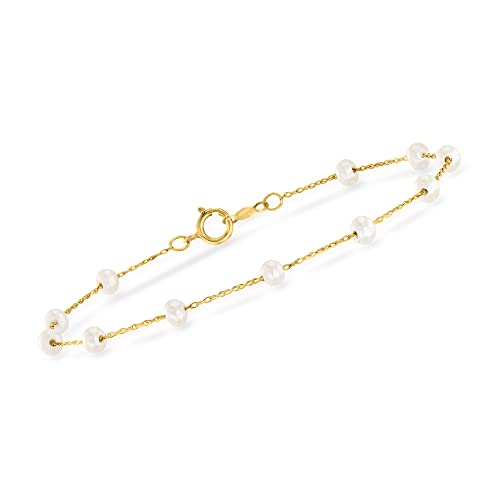 Pure Collection by Ross-Simons 3-3.5mm Cultured Pearl Station Bracelet in 14kt Yellow Gold