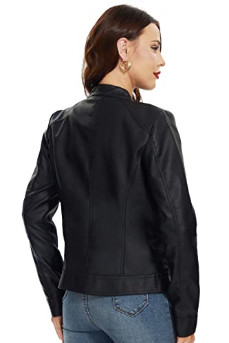 Fahsyee Zip Leather Jackets for Women Motorcycle Faux PU Moto Biker Outwear Coat4