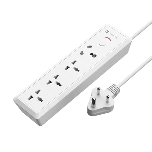 Portronics Power Plate 17 Extension Board with 4 Universal Sockets, 3840 Watts, 3m Cord, Resettable Fuse, Safety Shutter, 1-Socket 16A + 3-Socket 6A, Multi Plug for Home Appliances (White)