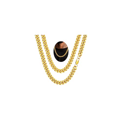FaithHeart Chunky Miami Cuban Link Chain Necklace for Men - Gold Plated/Black Stainless Steel Hip Hop Chains Necklaces, 6/10/14mm Width 18/20/22/24/26/28 Inch Length, with Gift Box Length 28
