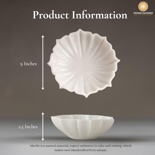 Image of SWADESHI BLESSINGS Handcrafted Marble Lotus Urli Bowl for Home Decor | Traditional Decorative Bowl for Floating Flowers, Potpourri & Festive Decor Items | Pooja Decoration | Wedding /Return Gifts, 9 inch