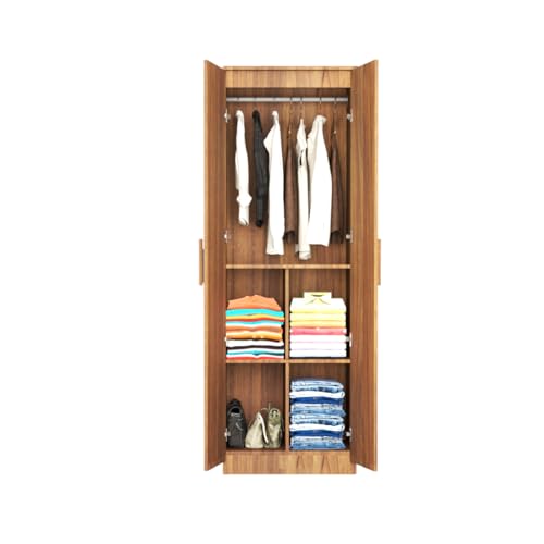 Image of Amazon Brand - Solimo Duo S Engineered Wood 2 Door Wardrobe for Bedroom | Compact Clothes Storage Cabinet with Multiple Shelves | Space Saving Cupboard | 1 Year Warranty - Leon Teak
