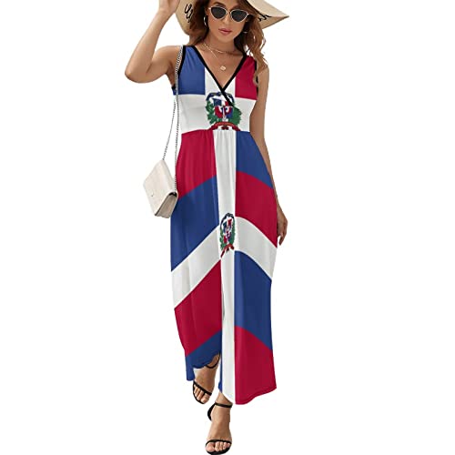TAIZIYEAH Sleeveless Dress Elegant Casual Long Dress Dominican Flag Girls Summer Sunshine Beach Skirts for Womens L