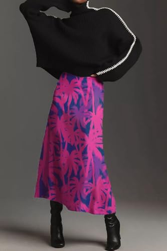 THLAI Womens Skirt Midi Skirt Plant Print Zipper A Line Summer Skirt Tropical2