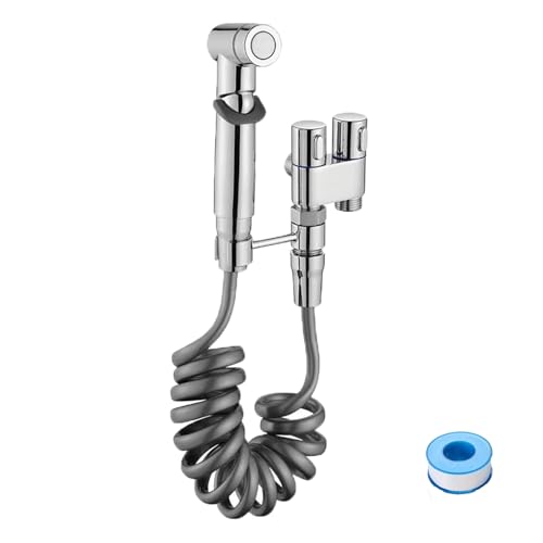 Image of Langgi Bathroom Fresh Wall Mounted Faucet Spray Set, Toilet Companion, 1-in-2-Out Dual Control Valve, Handheld Bidet Sprayer (Silver)