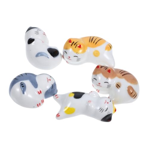BUGUUYO 5個陶磁器製の招財猫デザイン箸置き 滑らかな表面で 快適 軽量で持ち運び便利 家 飲食店 カフェ対応の可愛い卓上食器装飾