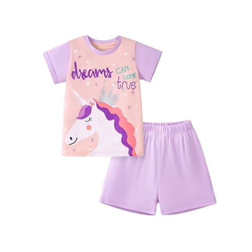 Image of HILEELANG Toddler Girl Summer Short Outfit Sets Cotton Short Sleeve Tops Tees Shorts Clothing Sets