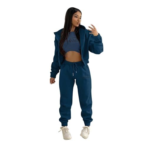 Celanisai Conjunto de 3 piezas traje de fitness para mujer, con estampado de corazón, traje de jogging, deporte, yoga, fitness, entrenamiento, ropa deportiva, sudadera con capucha, chaqueta con