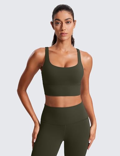 Image of CRZ YOGA Naked Feeling Longline Sports Bras | Medium Support, Removable Pads, Yoga, Sleek, Strappy Back, Scoop Neck, for Women