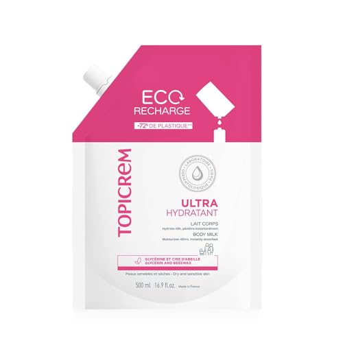 Topicrem - Eco Recarga Ultra Hidratante, Leche Corporal - Hidrata 48 horas, Répidos, Protege la Piel - Textura Untuosa - Crema Hidratante para Piel Sensible, Producción Francesa - 500 ml