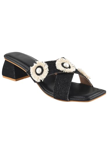 Image of SilverArrow Comfortable Stylish Alluring Denim Strap Block Heels Light Weight Trendy Heels For Women & Girls