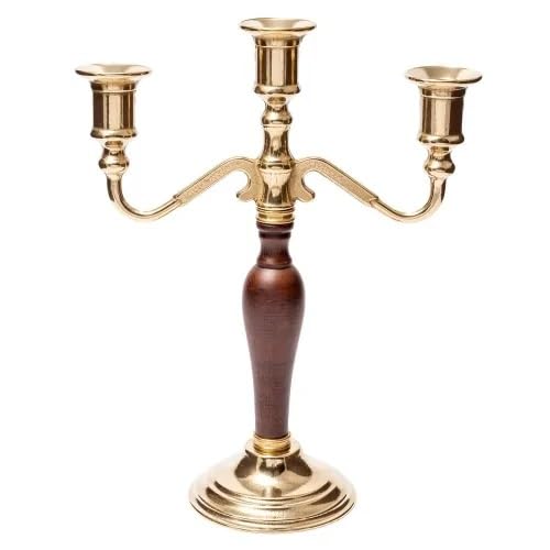 Candelabro barroco Art Nouveau con 3 focos, madera y latón, 31 cm