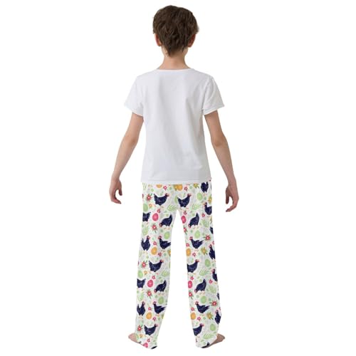 Cock Egg Floral Boys Long Pants Soft Trousers Elastic Waist Kids Lounge Bottoms with Pockets S-XL3