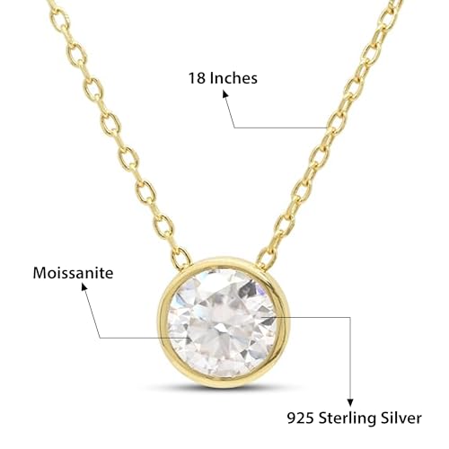 1.00 ct 6.5MM Lab Created Moissanite & Lab Grown Diamond Bezel Set Solitaire Pendant Necklace In 14k Gold Over Sterling Silver 18" Chain, Gift For Her2