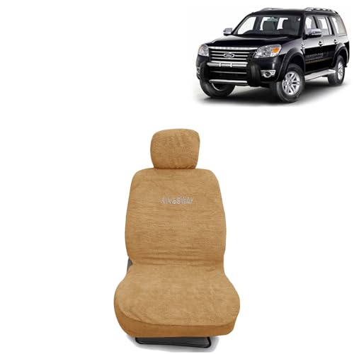 Image of Kingsway Accessories Car Seat Covers Only Compatible with Ford Endeavour (Year 2009 to 2015) | 100% Cotton Towel Fabric | Complete Set (Car Specific Front + Rear Seat Covers) in Beige Color
