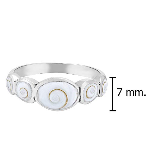 AeraVida Fancy Row of Natural White Shiva Shell .925 Sterling Silver Band Ring | Elegant Wedding Rings For Women | Casual Comfort Fit Silver Rings for Women | Sterling Silver Rings Sizes (7-9)4