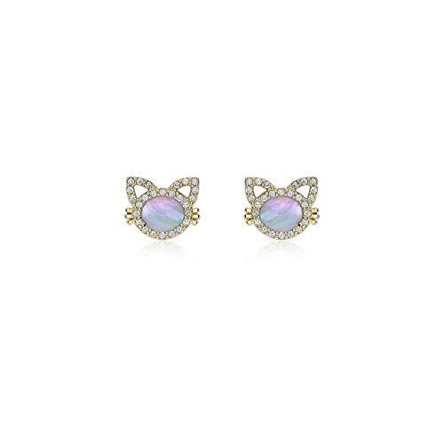Bijou chat or jaune et nacre véritable idée cadeau précieux pour femme