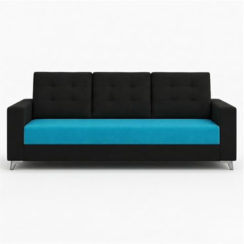 Image of Hakuna Plush Velvet 3 Seater + 1 Seater + 1 Seater Sofa Set | Silken Velvet Upholstery | Golden Legs | Designer Set for Living Room & Office Spaces (Black & Aqua Blue)