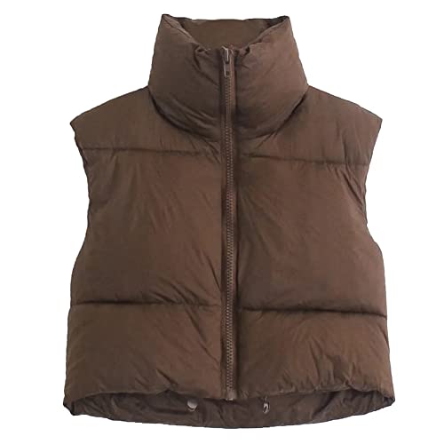 Kissonic Women's Padded Down Vest Puffer Stand Collar Zip Up Crop Sleeveless Jacket