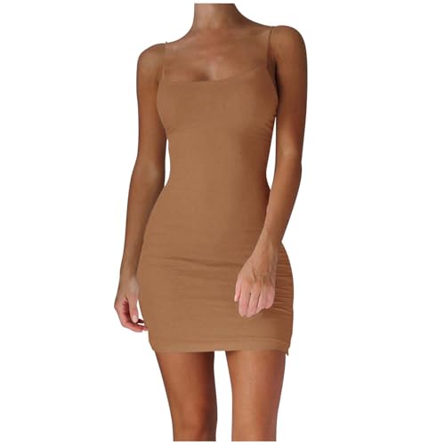 Sexy Minikleid Damen Bodycon Kleid, Herbst Spaghettiträger Partykleid Kurz-Winter Trägerkleid Rückenfrei Enge Kleider Weiß Party Club Kleid...