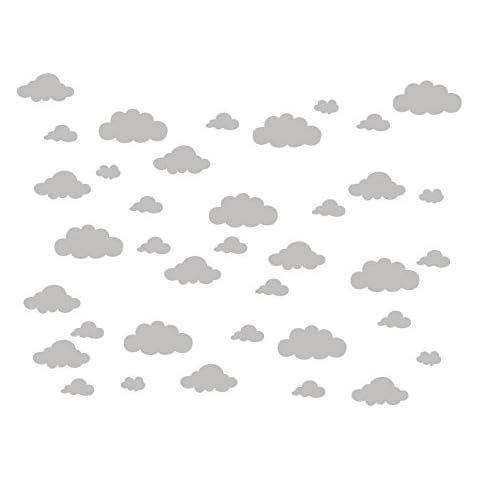31 pcs Mix Size 4-10 inch Clouds Wall Decal Sticker for Kids Bedroom Decor -DIY Home Decor Vinyl Clouds Mural Baby Nursery Room Wallpaper YYU-14 (Gray) Cover