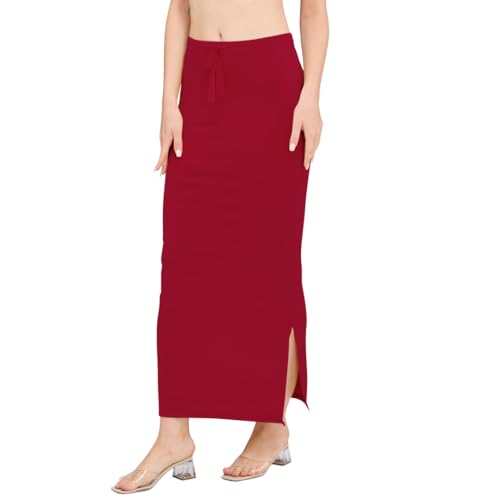 Image of DESI GIRL Satin Shimmer Stretchable Saree Shapewear Petticoat with Drawstring for Women | Mermaid fit Saree Petticoat with Side Slit for Easy Movement | Saree Shaper | Long inskirt