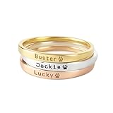 CENTIME Sterling Silver & 18K Gold Rose Plated Pet Name Ring, Paw Print, Unisex, Dog Cat Mom Gift