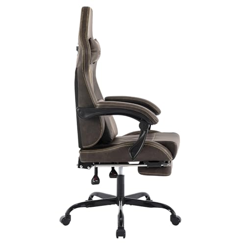 Image of Gaming Chair with Footrest Ergonomic Computer Chair Massage Lumbar Cushion, Racing Video Game Chair Adjustable Rocker Recliner Executive Office Desk Chair Pu Leather for Adults, Brown