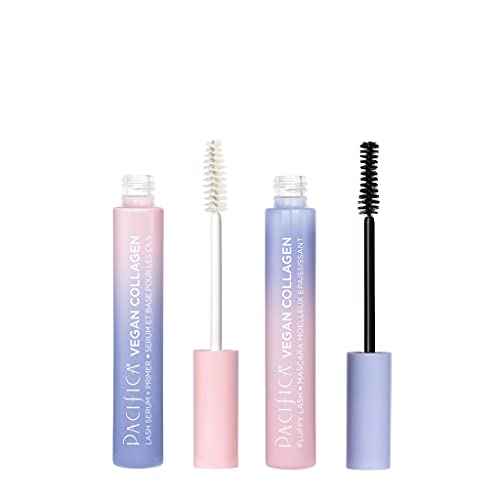 Pacifica Beauty Vegan Collagen Lash Serum and Primer & Fluffy Lash Mascara Duo Set, Makeup, Black Mascara, Volumizing, Lengthening, Conditioning, Vitamin B & E, Eyelash Serum, Eye Makeup (Set of 2)