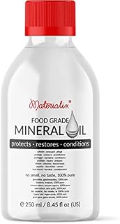 Materialix Food Grade Mineral Oil - Tasteless and odourless, no additives - Suitable for Wood and Bamboo countertops, Chopping Boards and Blocks, Stainless Steel, Stone, Slate, DYI and More! (250ml)