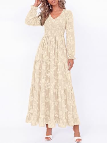 KIRUNDO Womens Long Sleeve V Neck Wedding Guest Maxi Dress - image 2