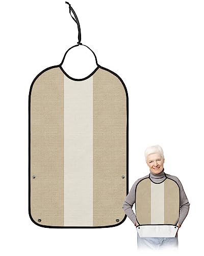 Rustic Vintage Adult Bibs for Eating, Waterproof Bibs with Food Catcher & Adjustable Snap Closure, Farmhouse Countryside Linen Texture Washable Clothing Protectors Adult Bibs for Elderly Women/Men