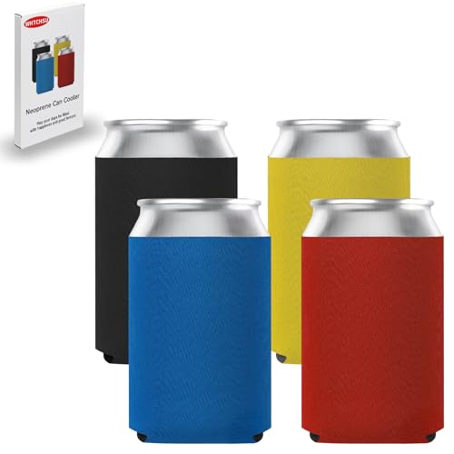 12oz Standard Can Sleeves Insulators Sleeves Standard Can Covers 12OZ Beer Bottle Sleeves Coolers Holder Non-slip Neoprene Can Coolier Sleeves 4PCS (Black/Red/Yelllow/Blue)