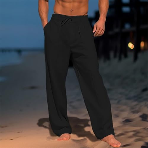 Men Solid Casual Straight Beach Pants Comfy Breathable Loose Daily Pant Fall Basic Vacation Linen Trousers2