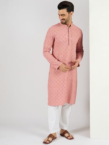Image of Men's Solid Embroidered Long Straight Kurta | Men's Kurta | Embroidered Chikankari Kurta for Men | Straight Fit Kurta for Men