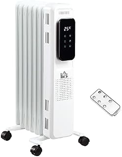 HOMCOM 1630W Oil Filled Radiator 7 Fin Portable Electric Heater with LED Display 24H Timer 3 Heat Settings Adjustable Thermostat Safety Cut-Off and Remote Control White