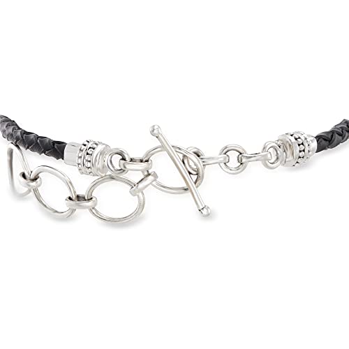 Ross-Simons 2.50 Carat Amethyst and Black Leather Toggle Bracelet in Sterling Silver. 7 inches3
