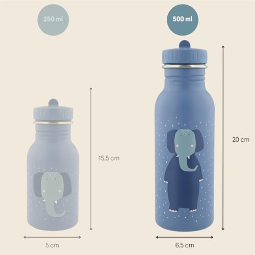 Trixie Baby Trinkflasche aus Edelstahl, 350ml/500ml, Auslaufsicher, mit Tragekordel, Schlanke Form für Kleine Hände, Bruchsicher, ab 3 Jahren (Mrs. Elephant, 500ml)