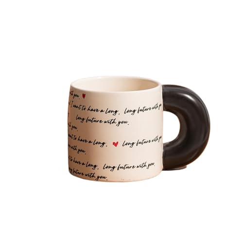 Taza De Cerámica Dibujos Animados Flor Café Lindo Animal Pequeño Mango Tarde Té Agua Oficina Casa Pareja Regalo Esmalte (Negro inglés (1 taza),550 ml)