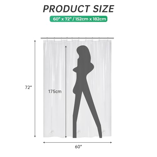 AmazerBath Plastic Shower Curtain, 60" W x 72" H EVA 8G Thick Bathroom Plastic Shower Curtains No Smell with Heavy Duty Clear Stones and 10 Rust-Resistant Grommet Holes-Clear