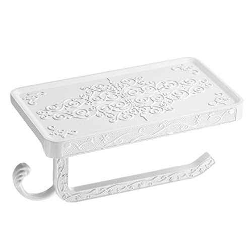 portarrollos， Estantes de baño Soporte Tallado Antiguo for su teléfono móvil, toallero de baño, Soporte de Papel higiénico, Cajas de pañuelos(White)
