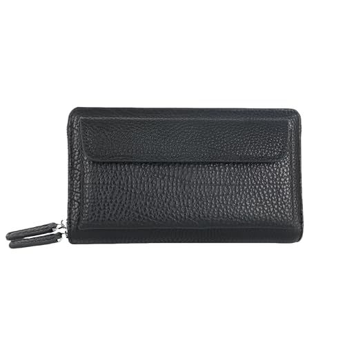 Men Clutch Bags Genuine Leather Double Zipper Wallet Large Capacity Purse Business Card Organizer Handbag Travel Bag