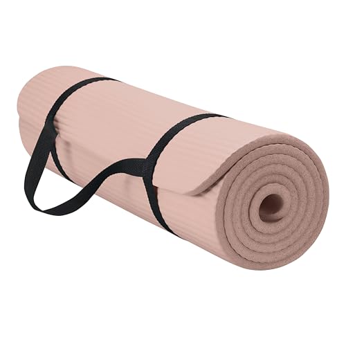 Gaiam Essentials Thick Yoga Mat Fitness & Exercise Mat with Easy-Cinch Carrier Strap,French Rose,72"L X 24"W X 2/5 Thick, 10mm