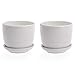 MyGift 4-Inch White Ceramic Plant Pot - Small Garden Succulent Indoor Planter Pots with Drainage Hole and Removable Saucers, Set of 2