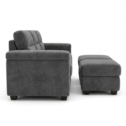 Image of FURNY Parker 3 Seater Sofa Set with 2 Ottomans | Premium Suede Velvet Fabric Finish | Durable Comfort Sofa for Modern Living Room & Office Spaces