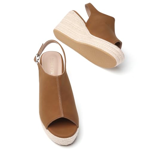 Image of Tilocow Espadrilles Wedges for Women Open Toe Ankle Strap Platform Dressy Casual Sandals Travel Slides
