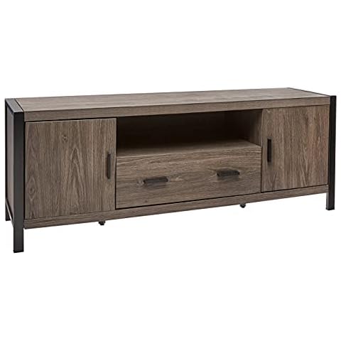 ROCKPOINT Industrial Modern Universal Stand with Doors and Open Shelves Entertainment Center, 60 Inch, Charcoal Grey Cover