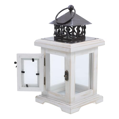 FUTUREORYY Farol Decorativo Vintage Estilo Rústico Farol de Vela Colgante Mesa Candelabro Pequeño de Vidrio para Decoración del Hogar en Color Blanco Adecuado para Bodas y Eventos