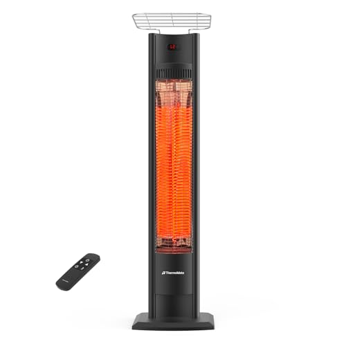 ThermoMate Outdoor Indoor Electric Patio Heater, 1500W 38.5' Portable Tower Infrared Heaer, IP55 Rated Space Radiant Heater with Remote, Timer, Tip-over Protection for Backyard, Restaurant & Garage