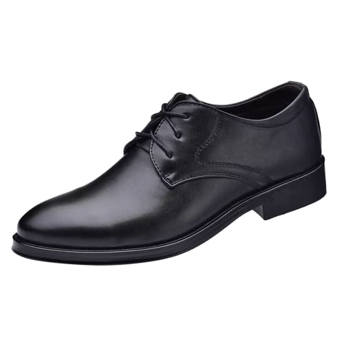 BORAMAX Mens Black PU Dress Shoes Spring SummerFashion Style Men's Breathable Comfortable Business Lace Up Leather Slip Shoe